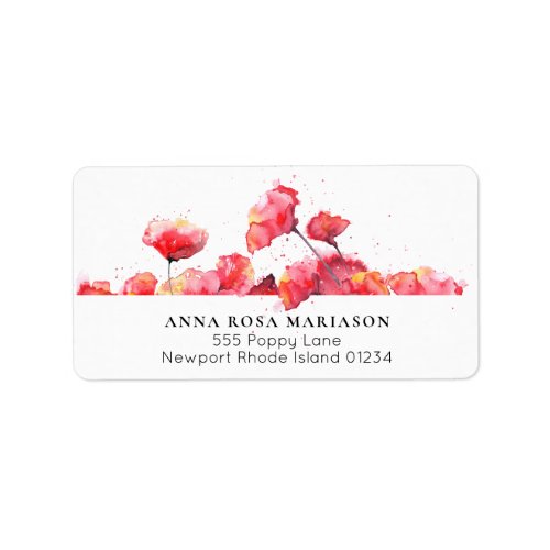  Watercolor Red Poppy Flower Floral Modern Label