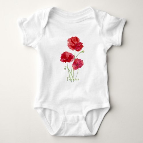 Watercolor Red Poppy Flower Floral Painting Baby Bodysuit