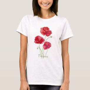 Watercolor Red Poppy Flower Floral Painting T-Shirt