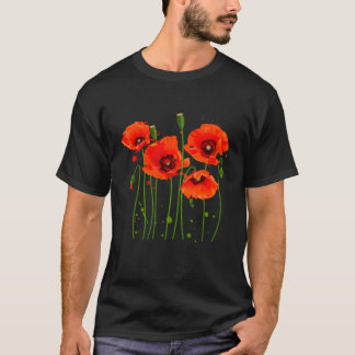 Watercolor Red Poppy Flower Gardening Plants Lover T-Shirt