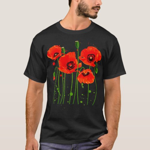 Watercolor Red Poppy Flower Gardening Plants Lover T_Shirt