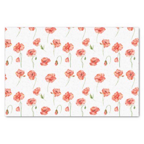 Watercolor Red Poppy Flowers Floral Tissue Paper