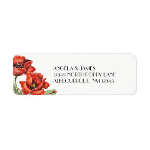 Watercolor Red Poppy Flowers Label
