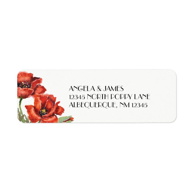 Watercolor Red Poppy Flowers Label (Front)