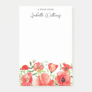 Watercolor Red Poppy Flowers Personalized Post-it Notes