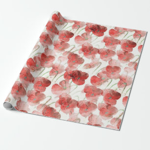 Watercolor Red Poppy Flowers Wrapping Paper