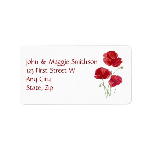 Watercolor Red Poppy Garden Flower Address Label