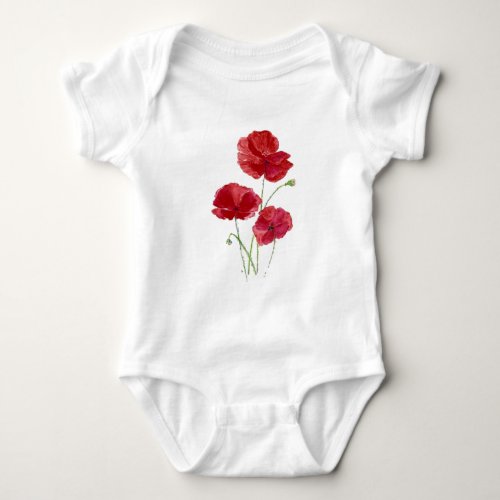 Watercolor Red Poppy Garden Flower Floral art Baby Bodysuit