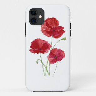 Watercolor Red Poppy Garden Flower Floral art iPhone 11 Case