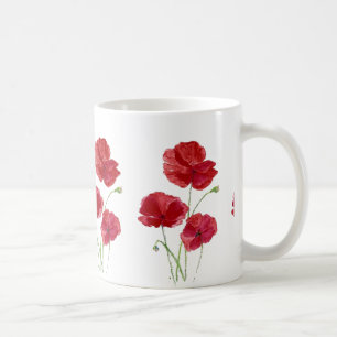 Watercolor Red Poppy Garden Flower Floral art Coffee Mug
