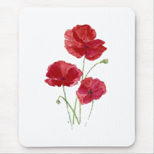 Watercolor Red Poppy Garden Flower Floral art Mouse Pad