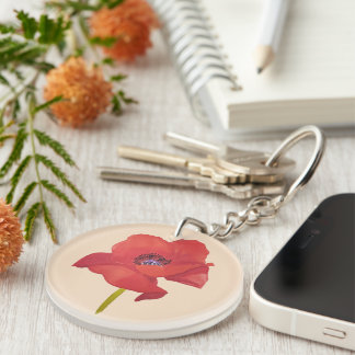 watercolor red poppy keychain