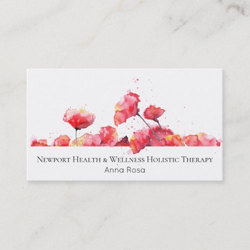  Watercolor Red Poppy Modern Flower Floral Business Card