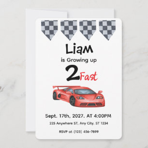 Watercolor Red Race Car 2nd Birthday Invitation