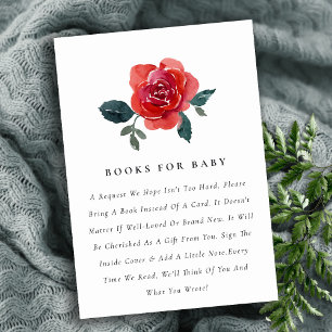 WATERCOLOR RED ROSE FLORA BOOK REQUEST BABY SHOWER ENCLOSURE CARD