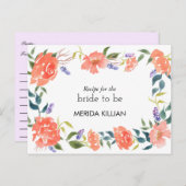 Watercolor Red Rose Flowers Bridal Shower Recipe Postcard (Front/Back)