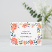 Watercolor Red Rose Flowers Bridal Shower Recipe Postcard (Standing Front)