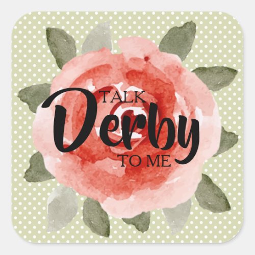 Watercolor Red Rose Lime Polka Dots Derby Party Square Sticker