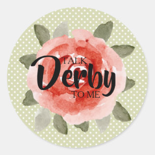 Watercolor Red Rose on Lime Polka Dots Derby Party Classic Round Sticker