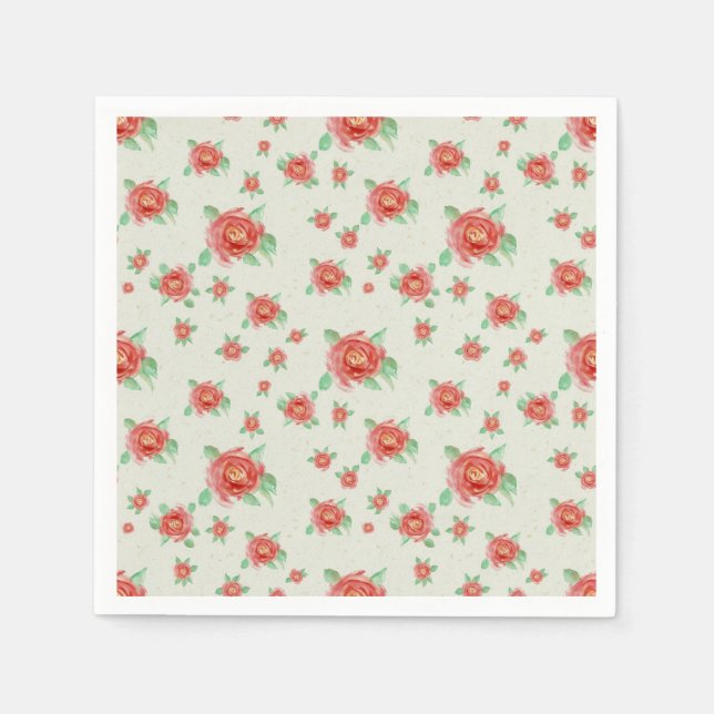 Watercolor Red Rose Paper Napkin (Front)