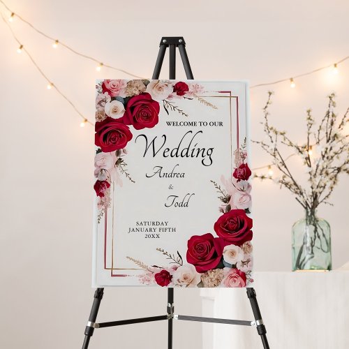 Watercolor red rose wedding foam board