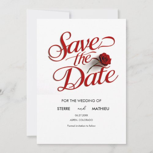 Watercolor Red Rose Wedding  Save The Date