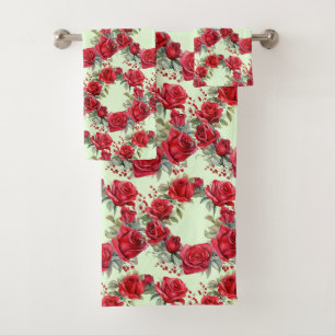 Watercolor Red Roses  Bath Towel Set
