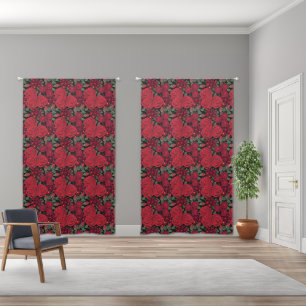 Watercolor, red roses, black, rose, floral pattern blackout curtains