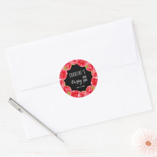 Watercolor Red Roses Derby Bridal Shower Classic Round Sticker