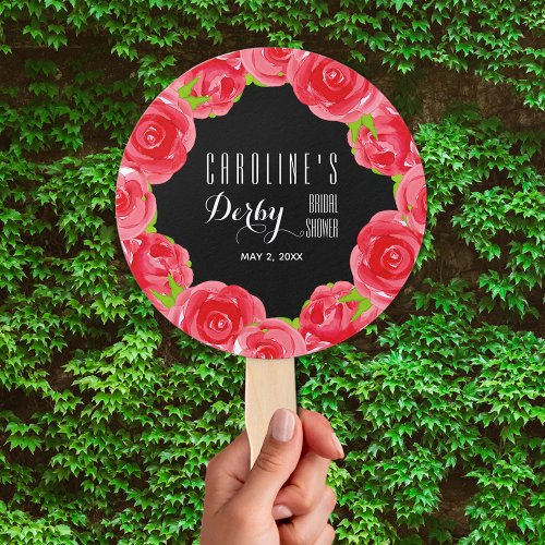 Watercolor Red Roses Derby Bridal Shower Hand Fan