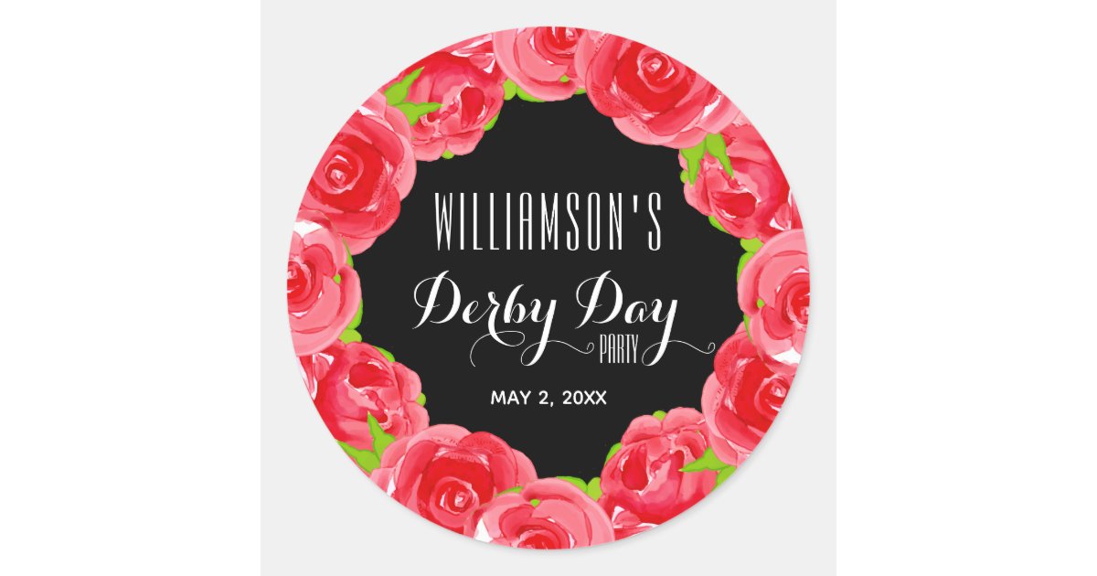 Watercolor Red Roses Derby Day Classic Round Sticker | Zazzle