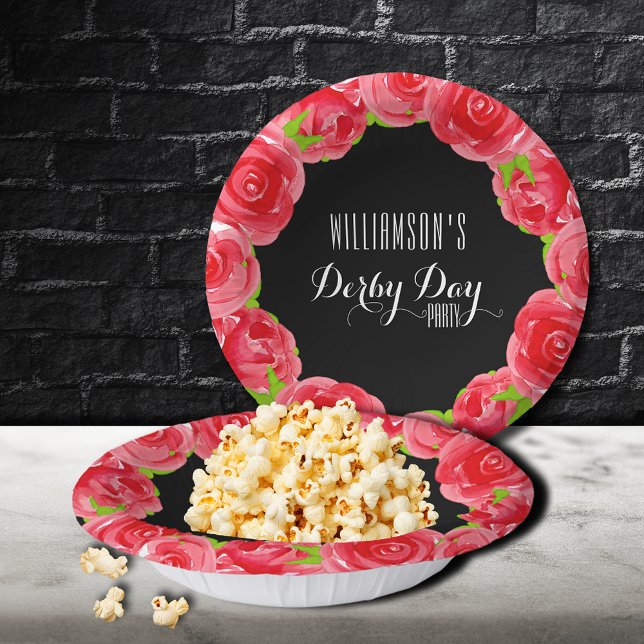 Watercolor Red Roses Derby Paper Bowls (Watercolor Red Roses Derby 7" Paper Bowls)