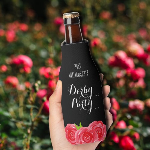 Watercolor Red Roses Derby Party Bottle Cooler