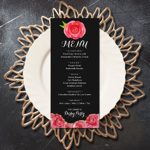 Watercolor Red Roses Derby Party Menu
