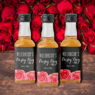 Watercolor Red Roses Derby Party Mini Liquor Bottle Label