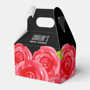 Watercolor Red Roses Floral Gable Style Favor Boxes