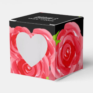 Watercolor Red Roses Floral Square Favor Boxes