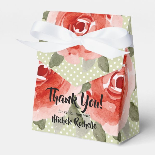 Watercolor Red Roses Floral Tent Favor Boxes (Front Side)