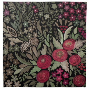 Watercolor red roses flowers small floral green le cloth napkin