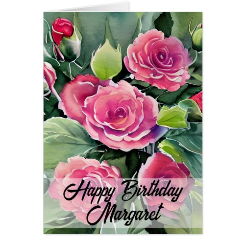 Watercolor Red Roses Happy Birthday Greeting Card