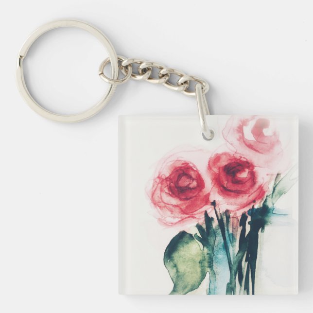 Watercolor Red Roses Keychain (Front)