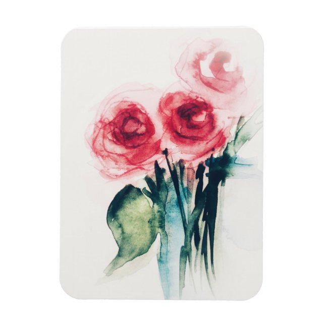 Watercolor Red Roses Magnet (Vertical)