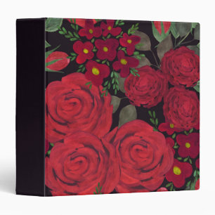 Watercolor red roses on black, 3 ring binder