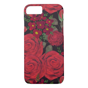 Watercolor red roses on black, iPhone 8/7 case