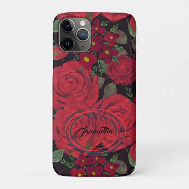 Watercolor red roses on black Case-Mate iPhone case (Back)