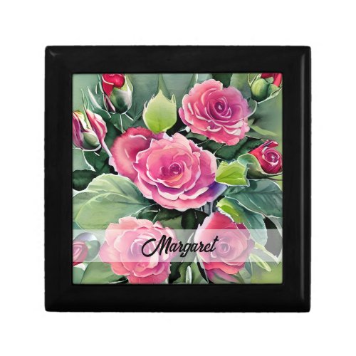 Watercolor Red Roses Personalized Gift Box