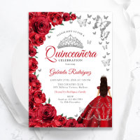 Watercolor Red Roses Silver Quinceanera