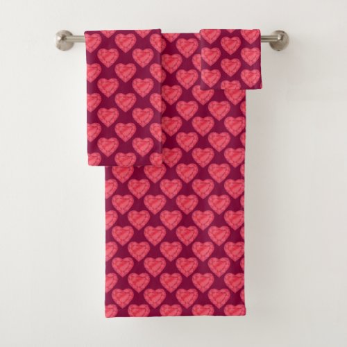 Watercolor red ruby heart gemstone art anniversary bath towel set