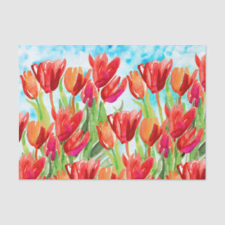 Watercolor Red Spring Tulips Tissue Paper