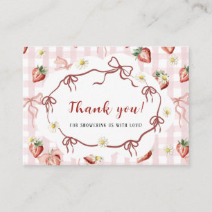 Watercolor Red stawberry daisy birthday baby show Enclosure Card